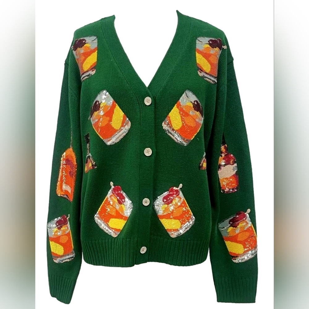 Queen of Sparkles Custom Collab Old Fashioned Bourbon Cardigan NWT